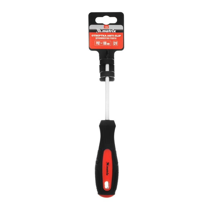 Отвертка Anti-Slip, PH2 х 100 мм, CrV, двухкомпонентная рукоятка Matrix (12248)