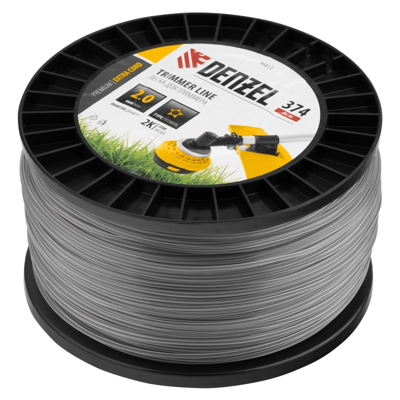 Леска для триммера двухкомпонентная звезда, 2,0мм х 374м, на DIN катушке EXTRA CORD Denzel (96812)