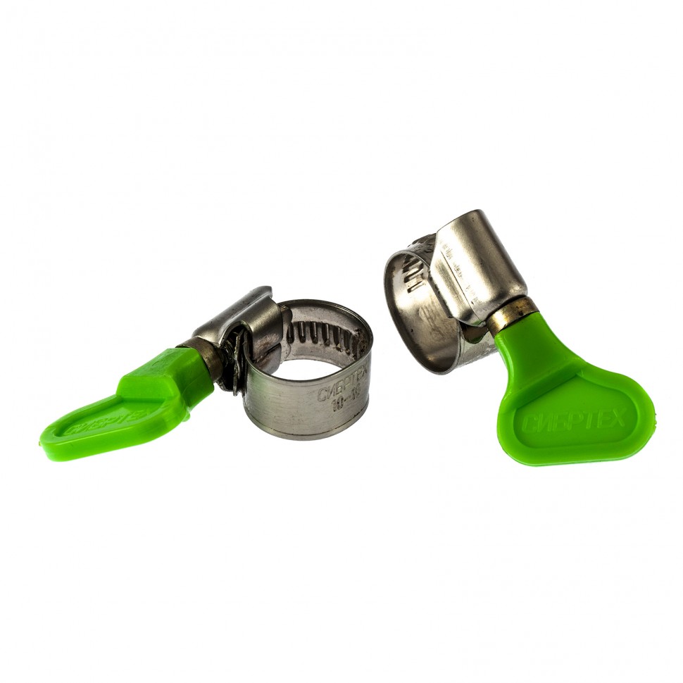 Хомуты металлические, червячные 10-16 мм, ширина 12 мм, W4, с ключом, 2 шт Сибртех (476483)