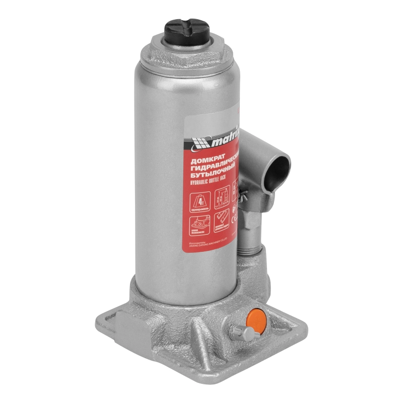 Домкрат гидравлический бутылочный, 4 т, h подъема 194-372 мм, в пластиковом кейсе Matrix (50775)