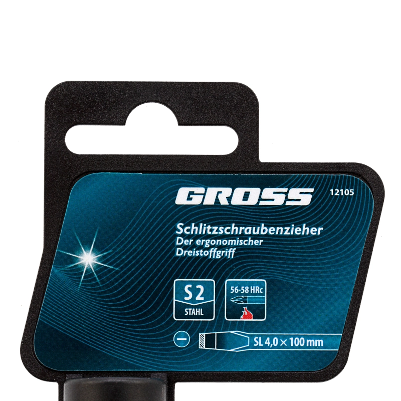 Отвертка SL4 x 100 мм, S2, трехкомпонентная рукоятка Gross (12105)