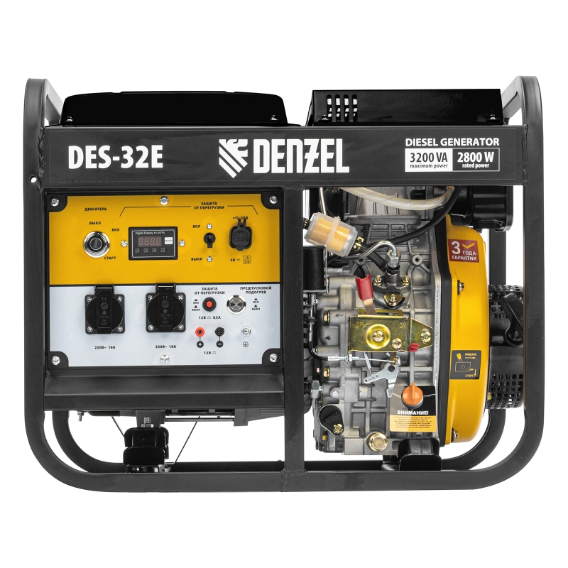 Генератор дизельный DES-32E, 3,2 кВт, 230 В, 11 л, электростартер Denzel (94412)