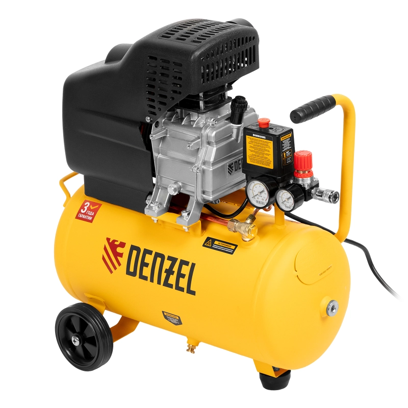 Компрессор воздушный DC1500/24, прямой привод, 1.5 кВт, 24 литра, 220 л/мин Denzel (58160)