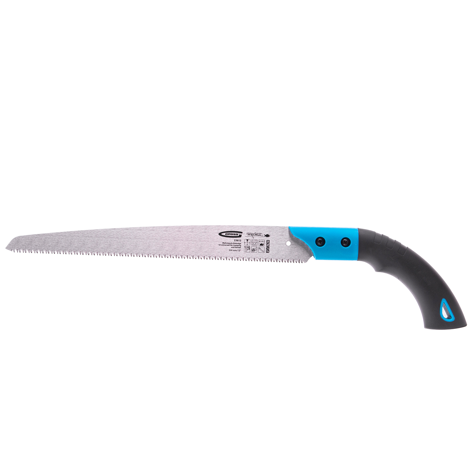 Пила по дереву Piranha, универсальные для кемпинга и сада, 330 мм, 9-10 TPI, каленый зуб 3D, двухкомпонентная рукоятка, пенал Gross (23612)