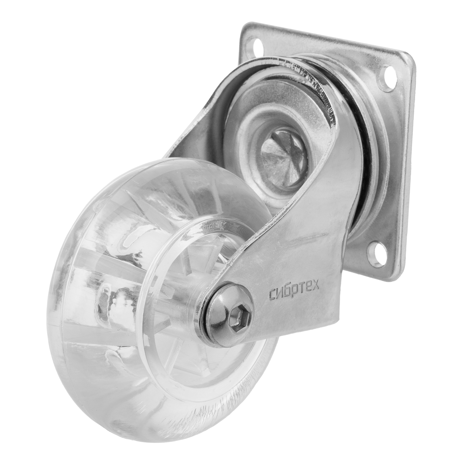 Колесо ПУ прозрачное поворотное d-50 мм, крепление платформенное Сибртех (68732)