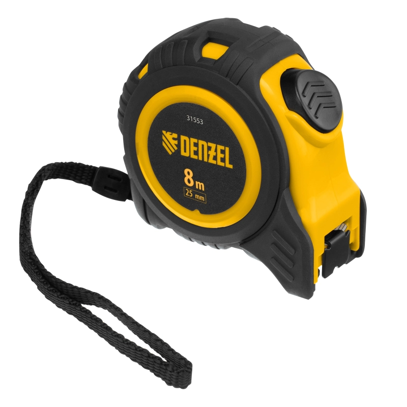 Рулетка 8м х 25мм, обрезиненный корпус, автоматическая фиксация Denzel (31553)