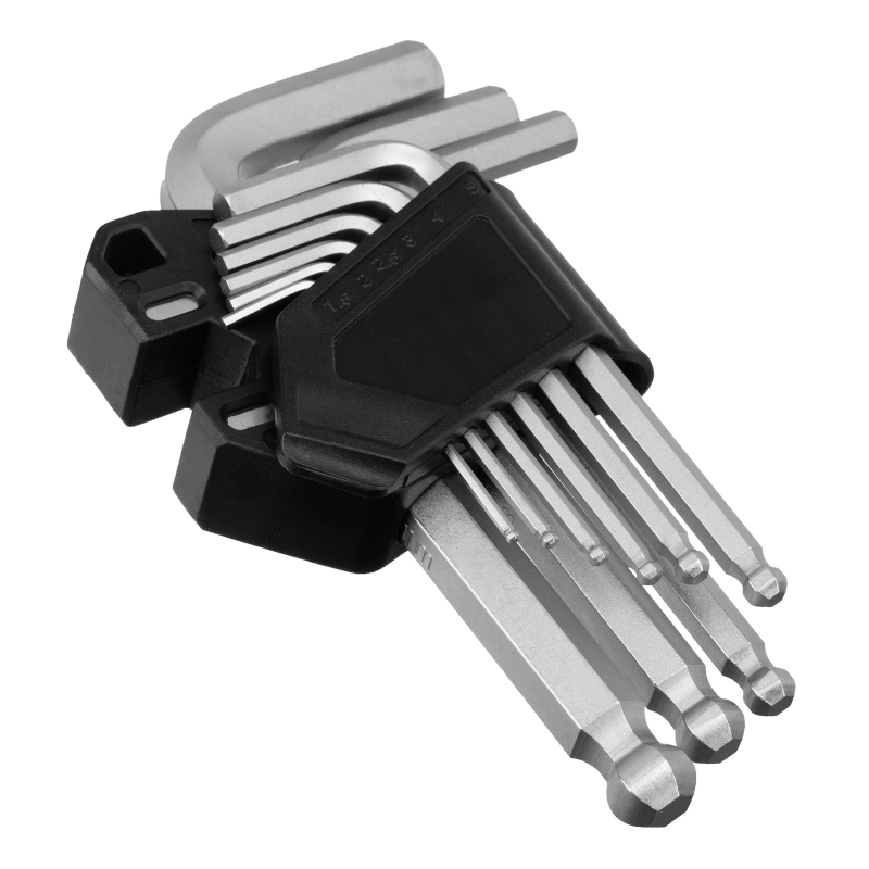 Набор ключей имбусовых, HEX, 1,5-10 мм, CrV, 9 шт., с шаром Сибртех (123627)