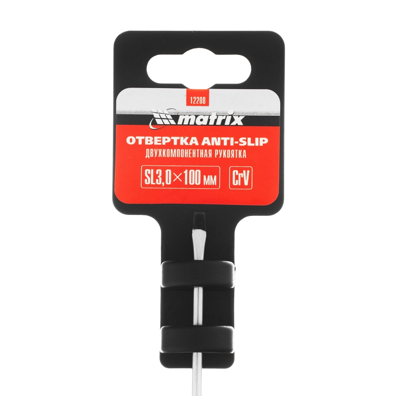 Отвертка Anti-Slip, SL3 х 100 мм, CrV, двухкомпонентная рукоятка Matrix (12208)