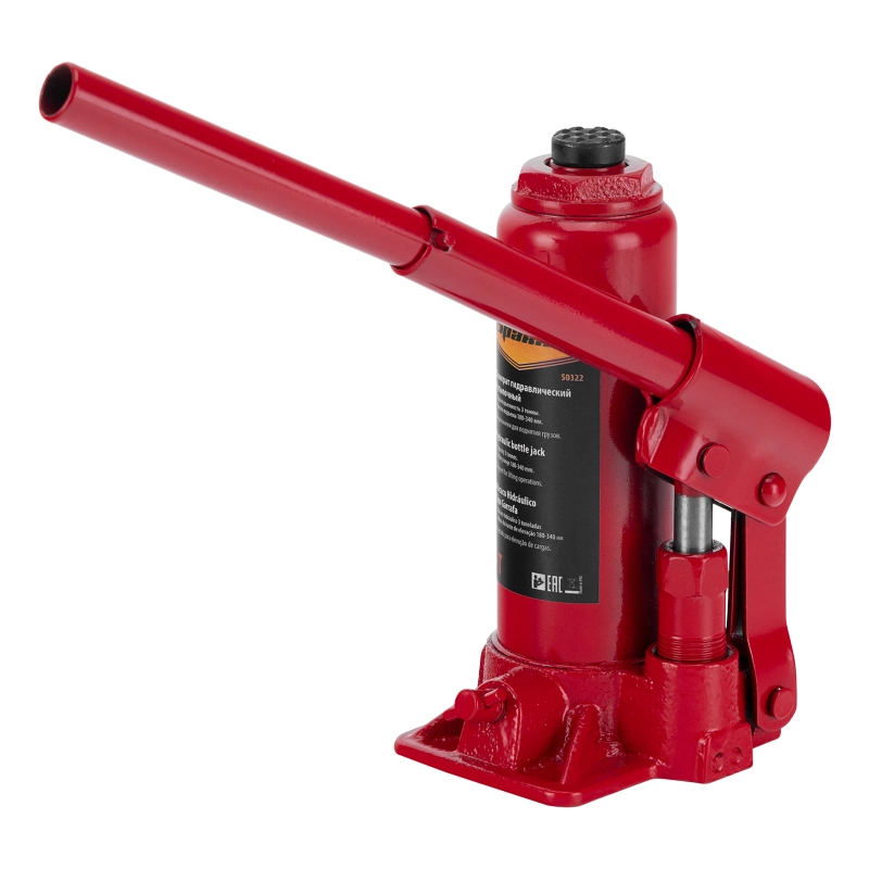 Домкрат гидравлический бутылочный, 3т, h подъема 180-340 мм Sparta (50322)