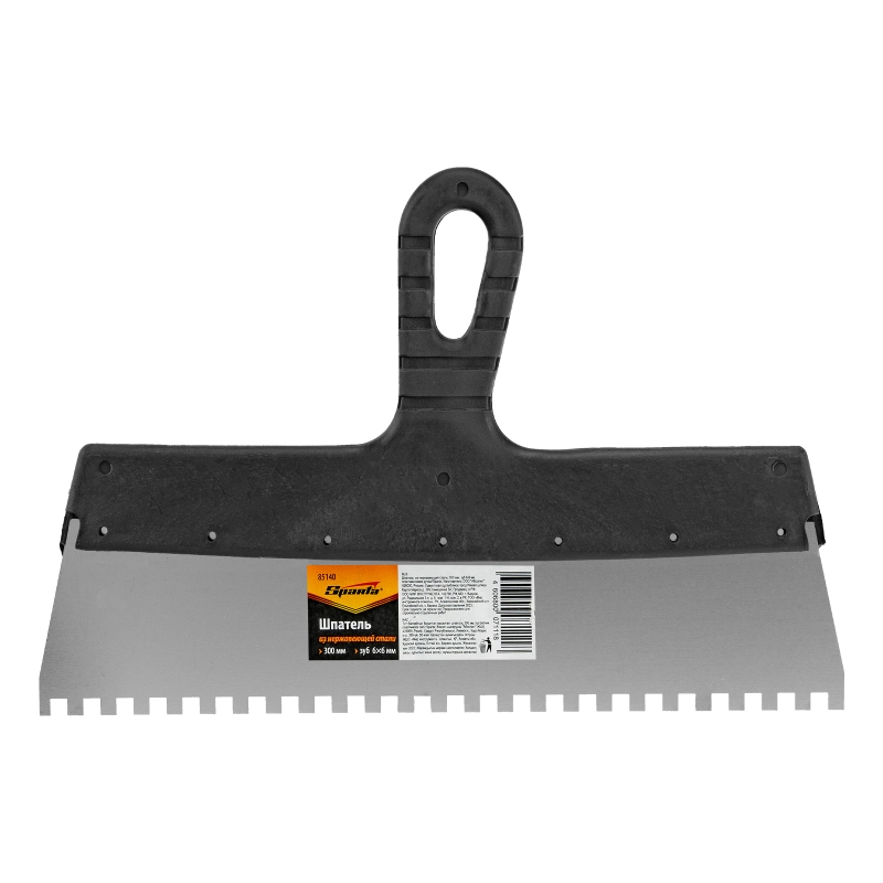 Шпатель из нержавеющей стали, 300 мм, зуб 6 х 6 мм, пластмассовая ручка Sparta (85140)