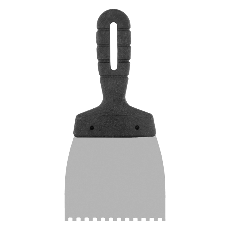 Шпатель из нержавеющей стали, 100 мм, зуб 4 х 4 мм, пластмассовая ручка Сибртех (85453)