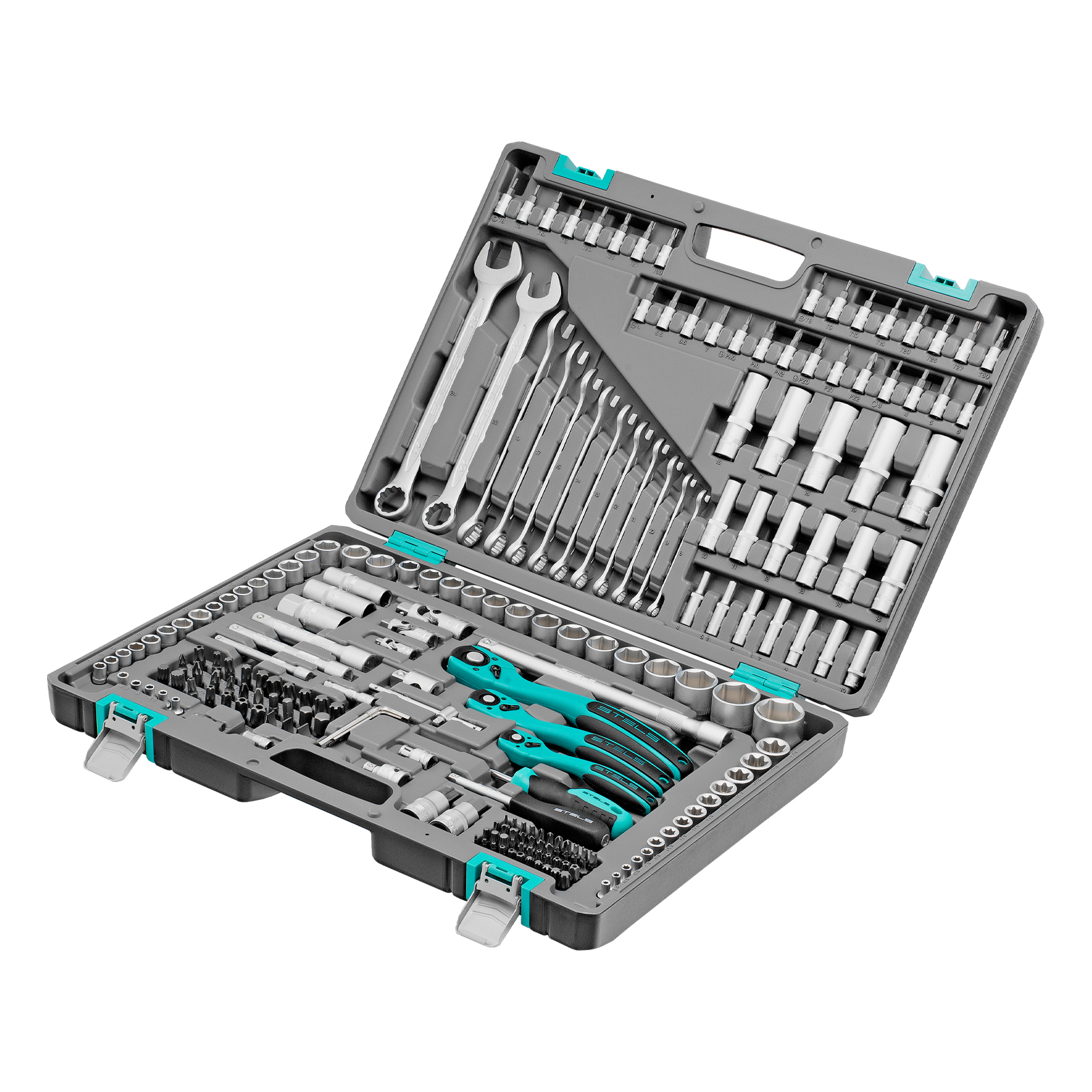 Набор инструментов, 1/4", 3/8", 1/2", Cr-V, S2, усиленный кейс, 216 предметов Stels (14115)