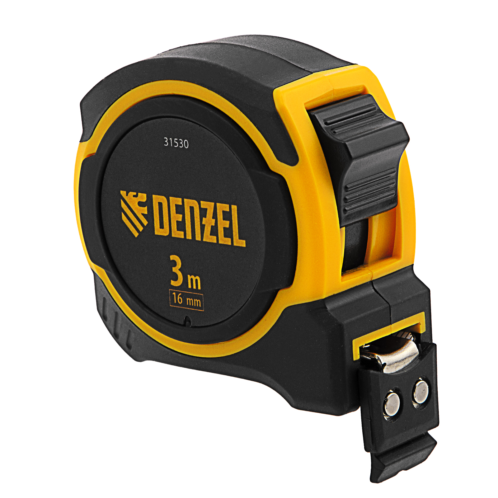 Рулетка 3м х 16мм, двухкомп. корпус, магнитный обрезиненный зацеп Denzel (31530)