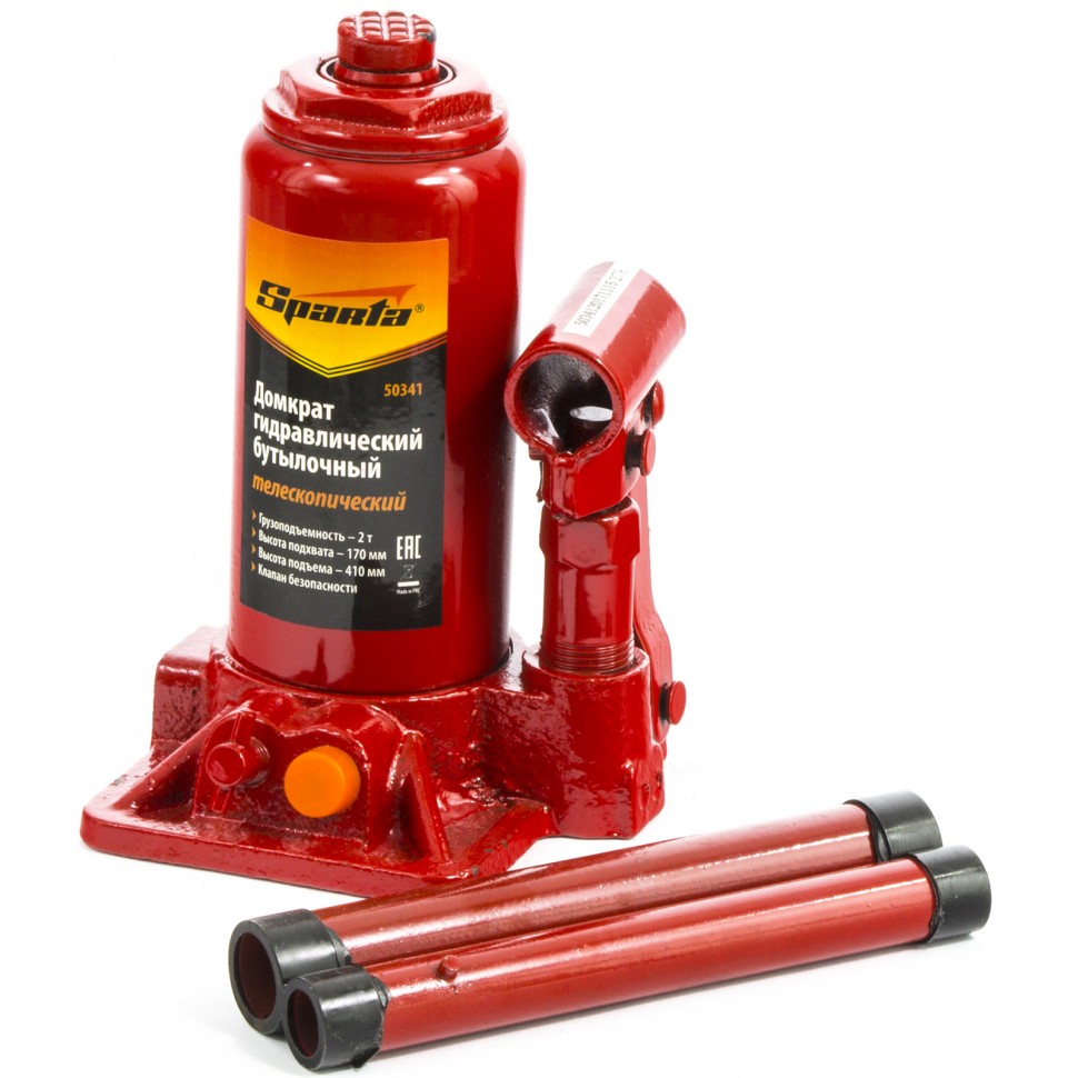 Домкрат гидравлический бутылочный телескопический, 2 т, h подъема 170-410 мм Sparta (50341)