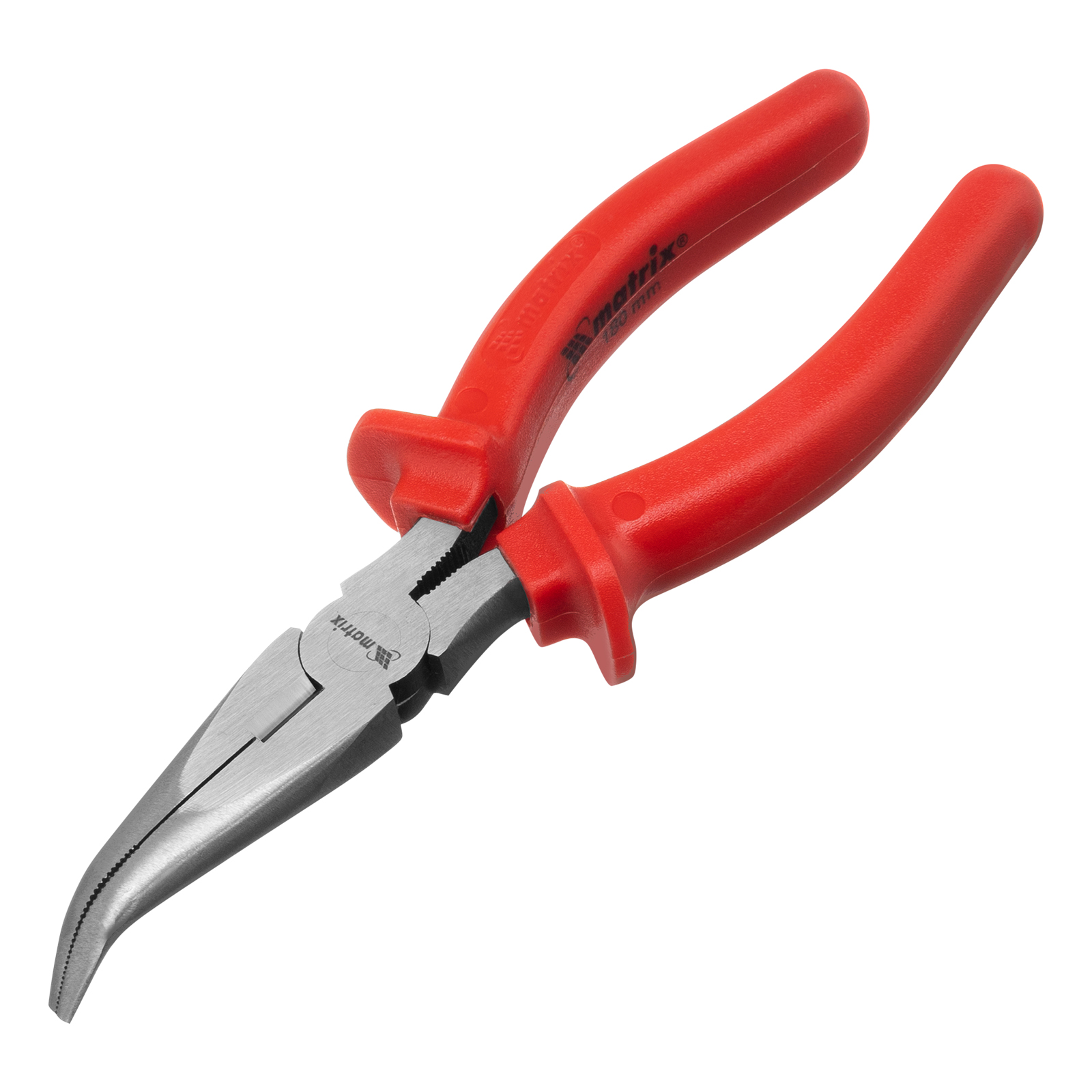 Длинногубцы изогнутые Econom, 180 мм, шлифованные, пластмассовые рукоятки Matrix (17495)