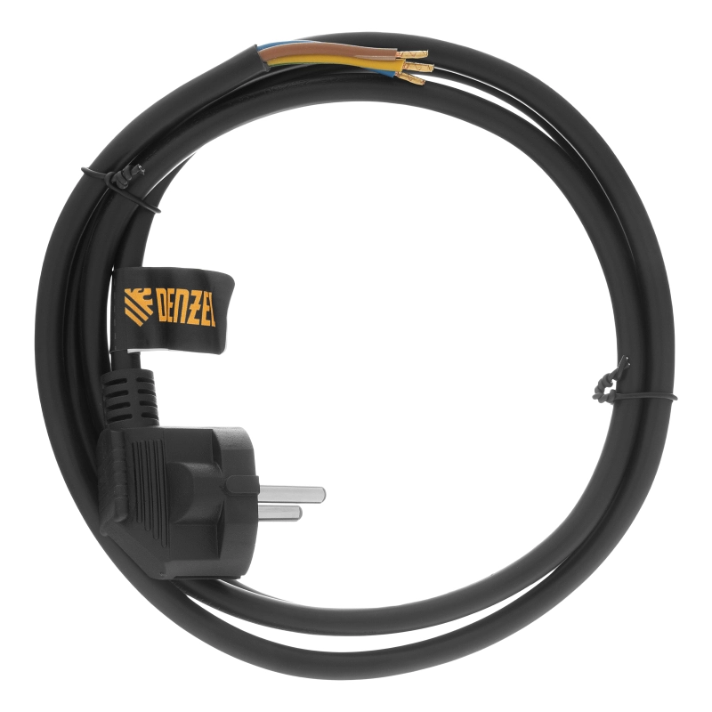 Шнур сетевой Energy Series, ПВС, 1,5 м, 3 x 1,5 мм, с неразборной вилкой, черный, Denzel (37671)