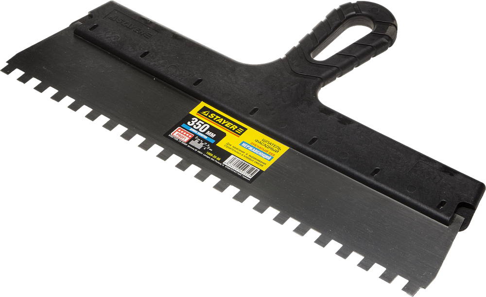 STAYER PROFlat, 350 мм, зуб 8 х 8 мм, пластиковая ручка, зубчатый, нержавеющий фасадный шпатель, Professional (1009-35-08)