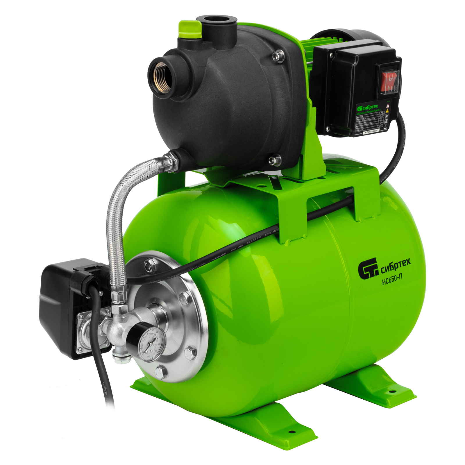 Насосная станция НС650-П, 650 Вт, напор 37 м, 3200 л/ч, ресивер 19 л Сибртех (97247)