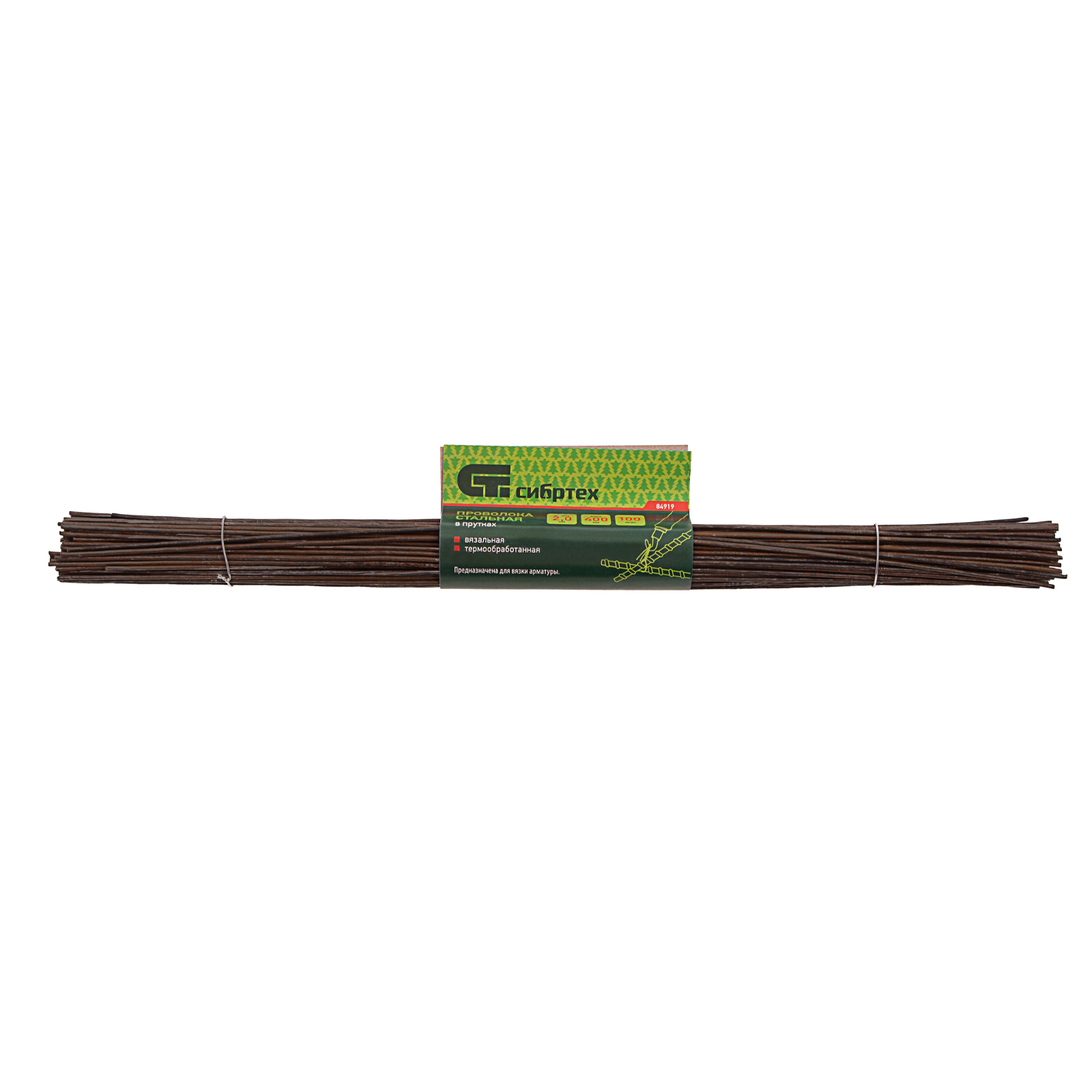 Проволока стальная в прутках 400 мм х 100 шт, вязальная, термообработанная 2 мм Сибртех (84919)