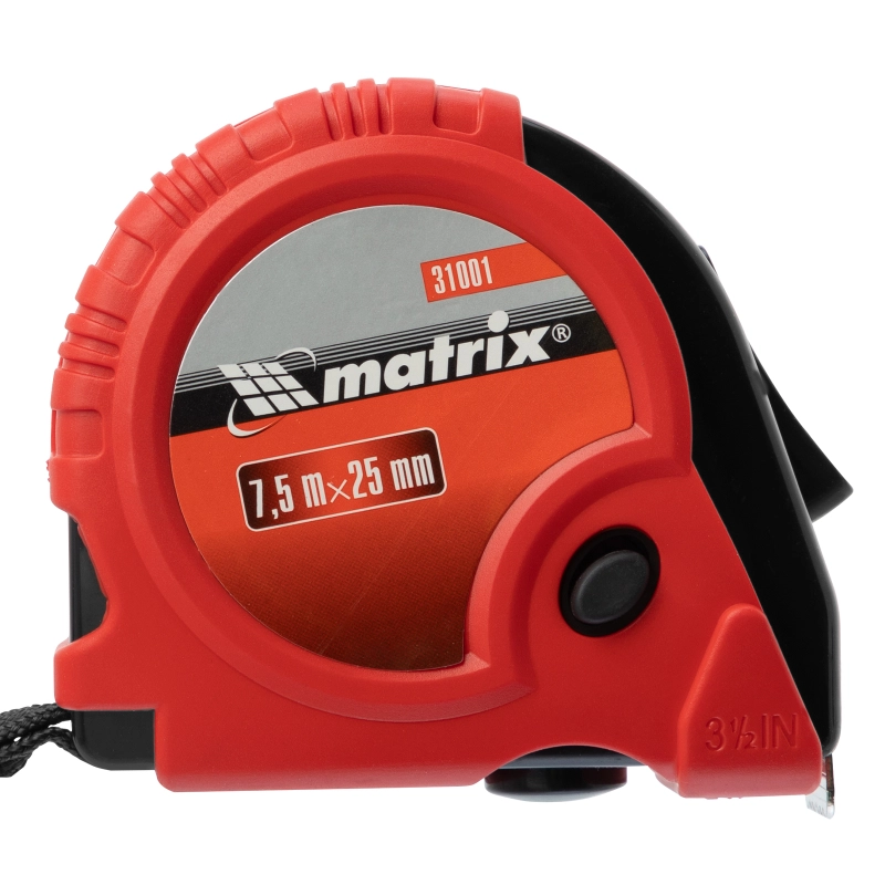 Рулетка Rubber,7,5 м х 25 мм,обрезиненный корпус Matrix (31001)