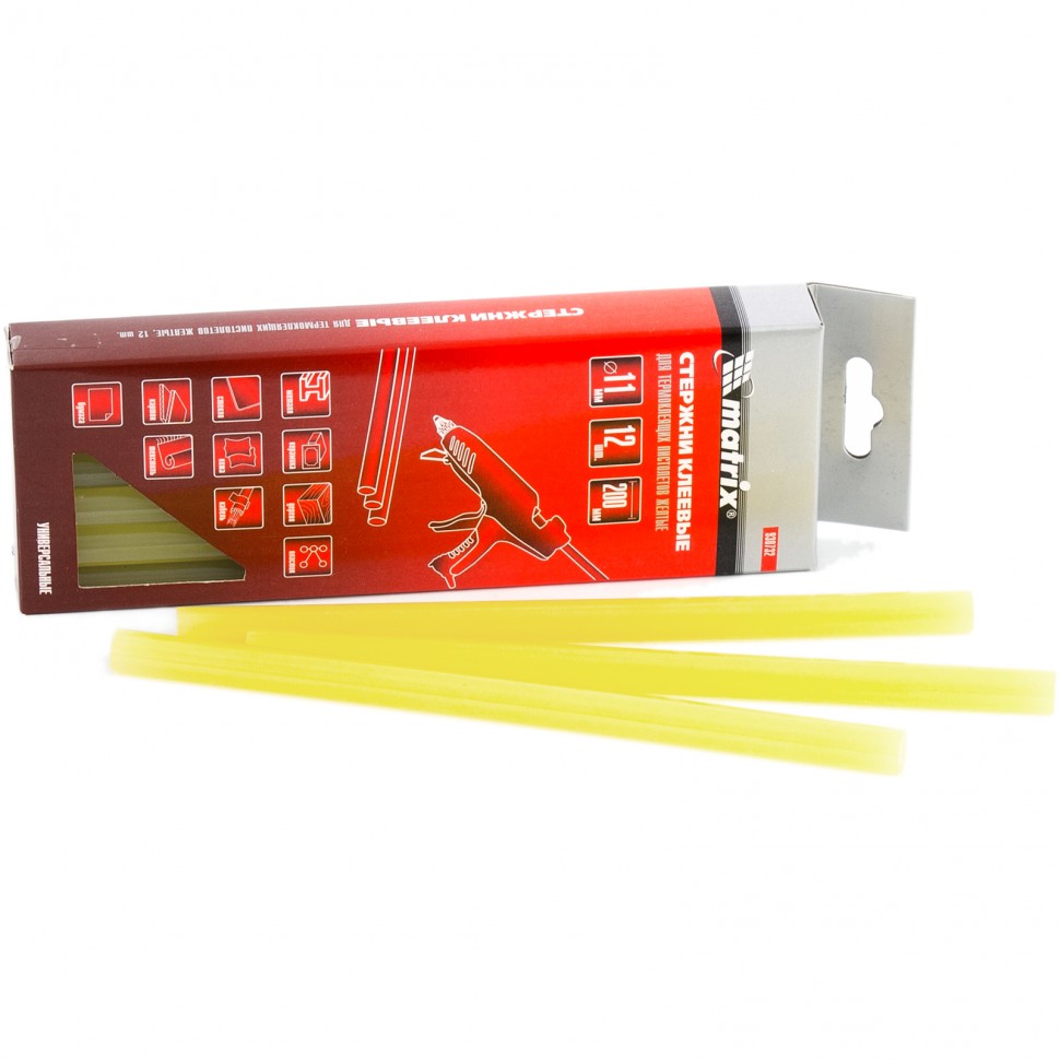 Стержни клеевые, желтый, 11 х 200 мм, в упаковке 12 шт Matrix (930732)