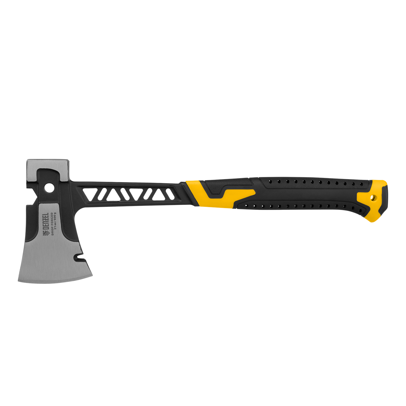 Топор цельнокованый 600 г, двухкомпонентная обрезиненная рукоятка Denzel (21499)