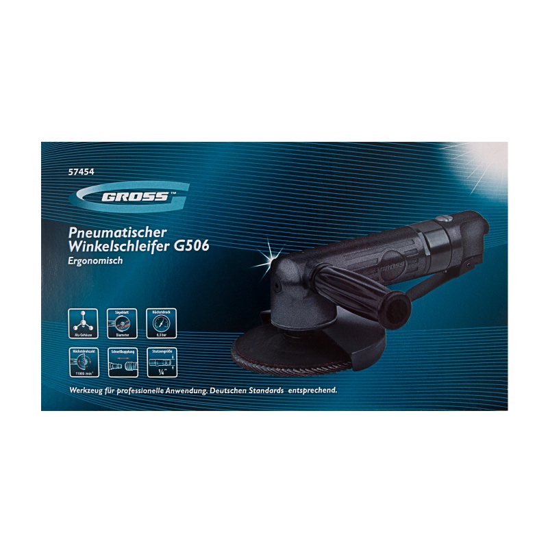 Угловая шлифовальная машина пневматическая G506.5", 11000 об/мин Gross (57454)