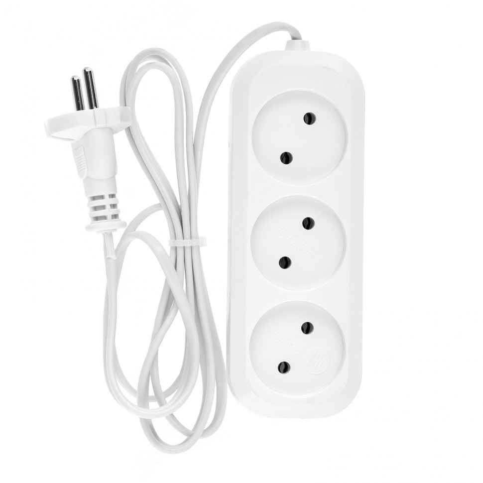 Удлинитель бытовой, без заземления, 2 м, 3 розетки, 6 A, серия УХ6 Denzel (95925)