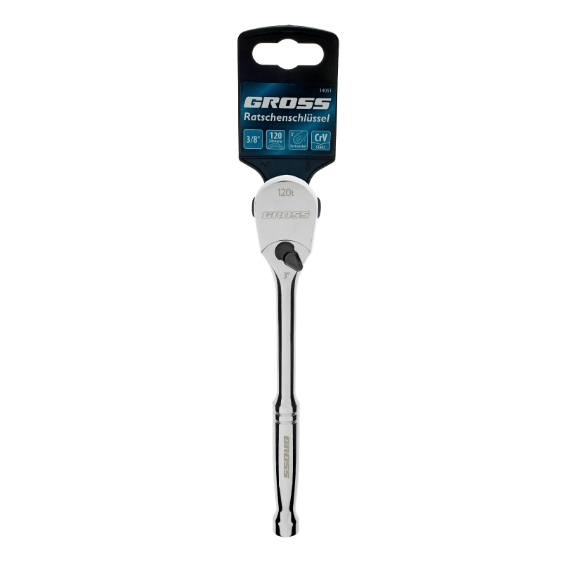 Ключ-трещотка 3/8", CrV, 120 зубьев, цельнометаллический, хром Gross (14051)