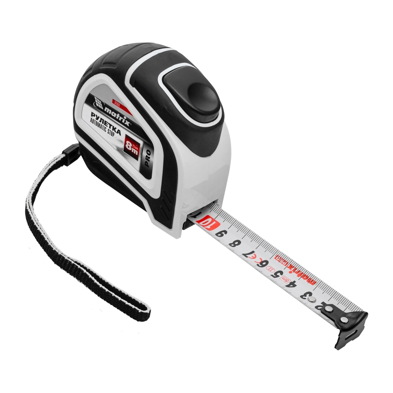 Рулетка Autostop,8 м х 25 мм,двухкомпонентный корпус,автоматическая фиксация,Pro Matrix (32553)
