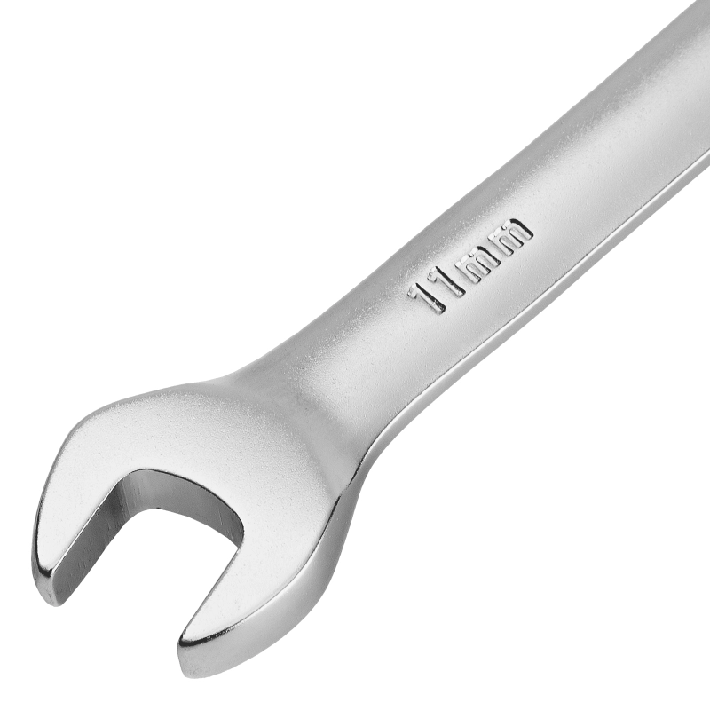 Ключ комбинированный трещоточный, 11 мм, CrV, матовый хром Denzel (14705)