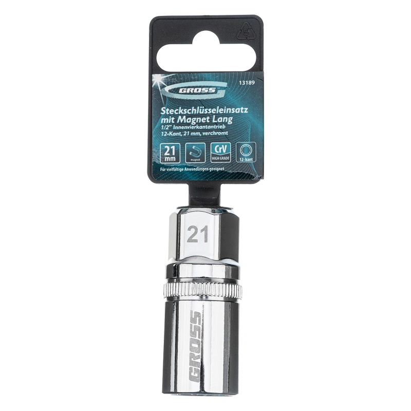 Головка торцевая свечная, магнитная, двенадцатигранная, 21 мм, под квадрат 1/2 Gross (13189)