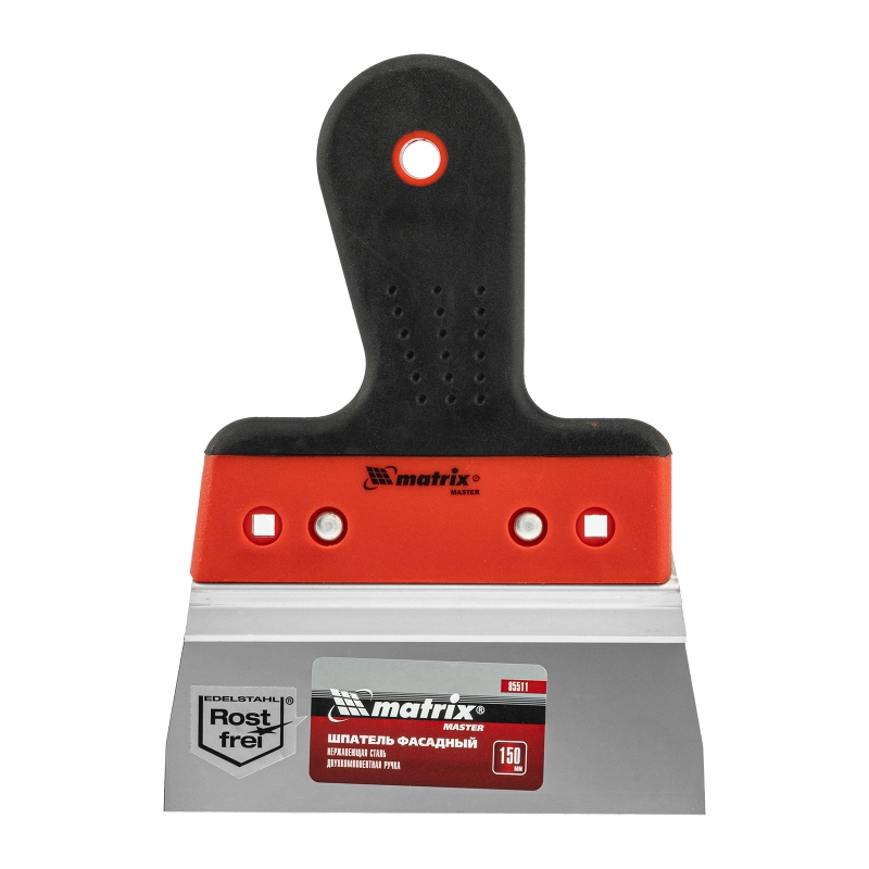 Шпатель фасадный из нержавеющей стали, 150 мм, узкое полотно, двухкомпонентная ручка Matrix (85511)