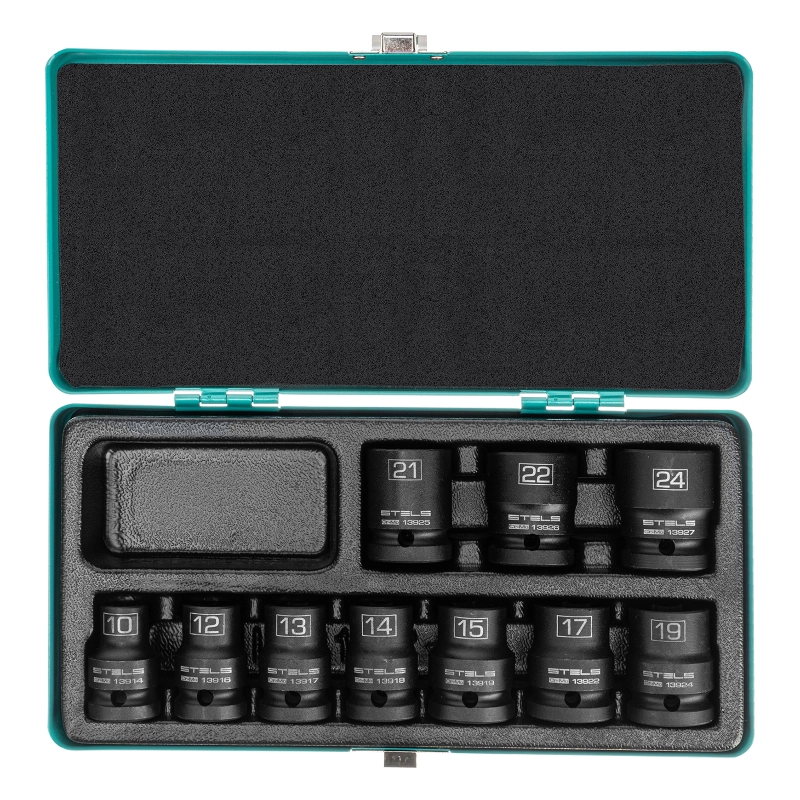 Набор шестигранных ударных торцевых головок, 1/2, 10-24 мм, 10 шт, Stels (13997)