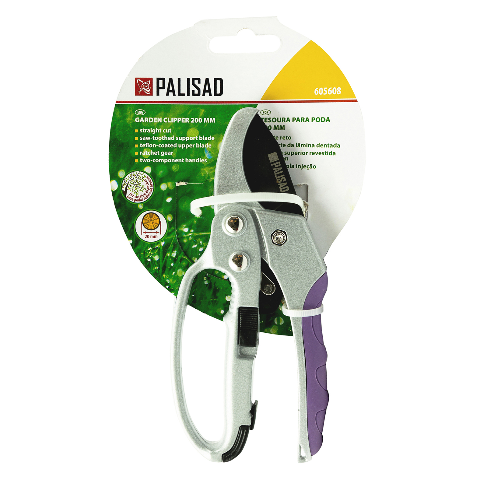 Секатор прямого реза, 200 мм, храповой механизм, металлические обрезиненные рукоятки, LUXE Palisad (605608)