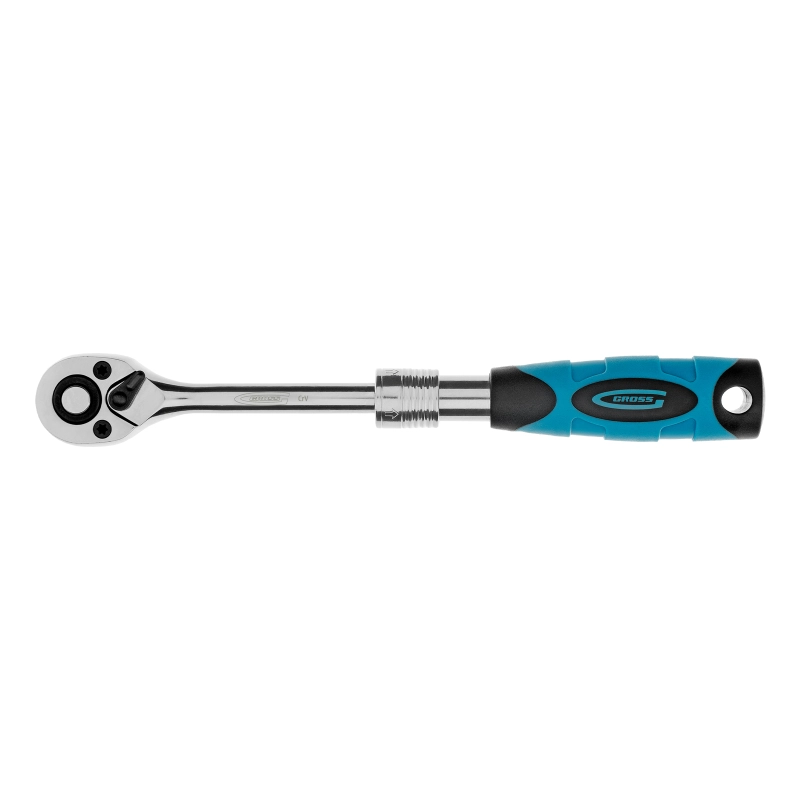 Ключ-трещотка телескопический 1/4", 150-200 мм, CrV, 72 зуба, с быстрым сбросом, хром Gross (14074)