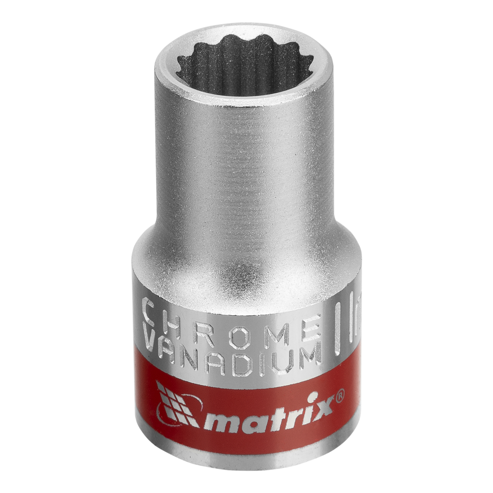 Головка торцевая, 11 мм, двенадцатигранная, CrV, под квадрат 1/2, хромированная Matrix (13682)