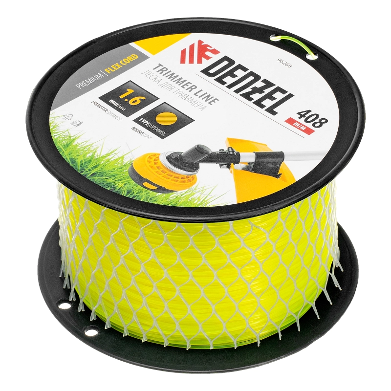 Леска для триммера круглая, 1,6мм х 408м, на DIN катушке FLEX CORD, Denzel (96268)