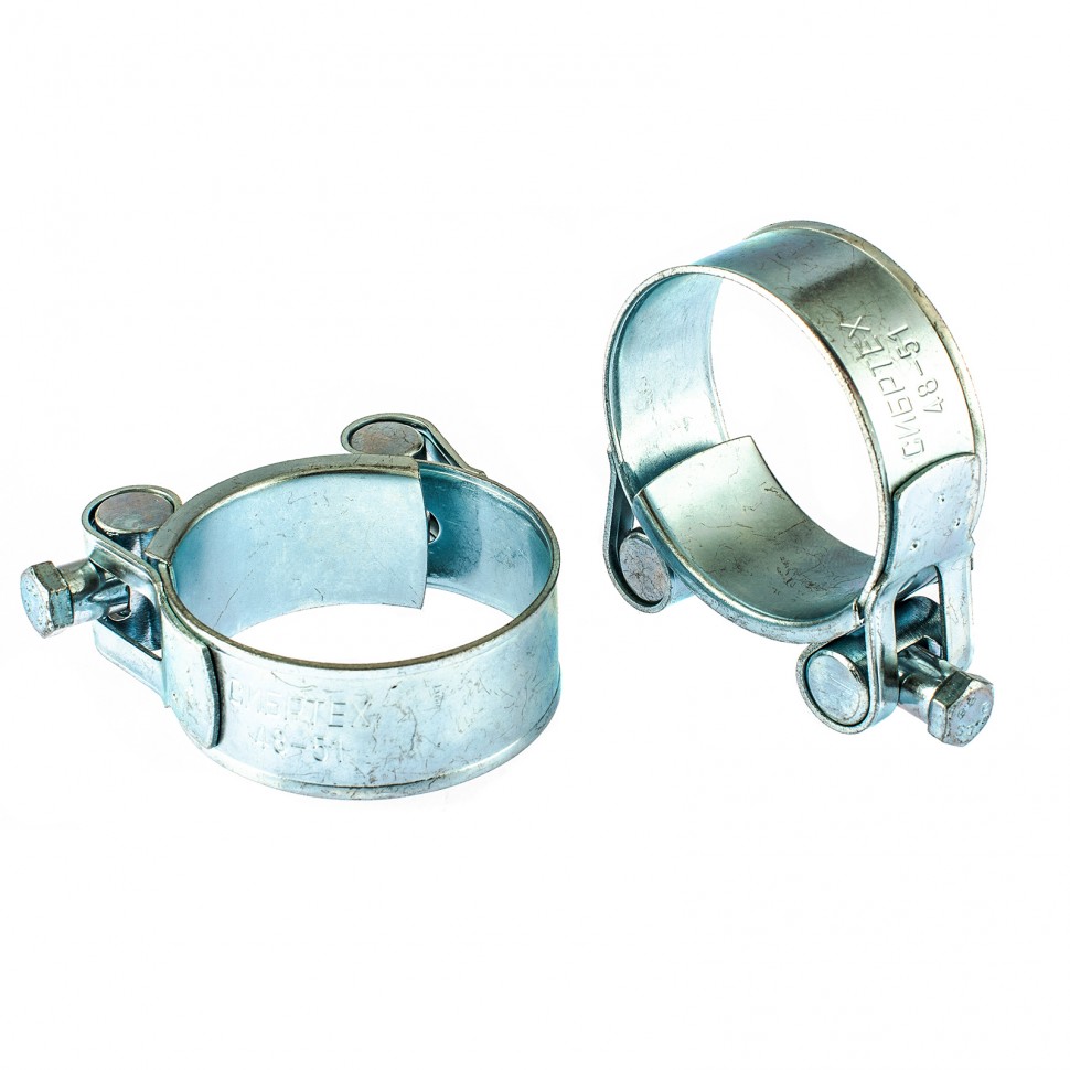 Хомуты металлические, силовые 48-51 мм, ширина 22 мм, шарнирный, W1, 2 шт Сибртех (47539)