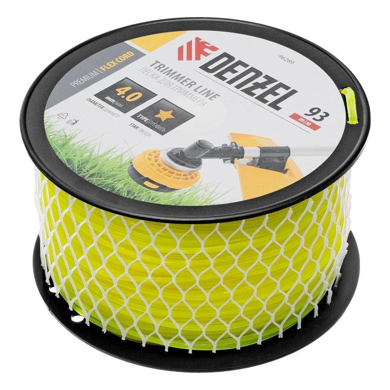 Леска для триммера звезда, 4,0мм х 93м, на DIN катушке FLEX CORD Denzel (96289)