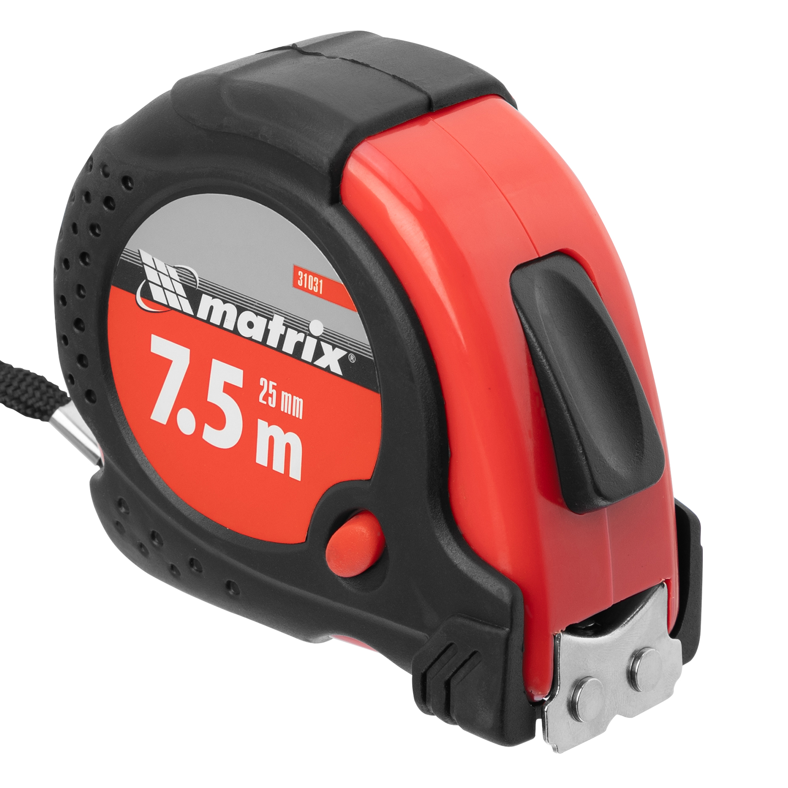 Рулетка Status Magnet fixation,7,5 м х 25 мм,обрезиненный корпус,зацеп с магнитом Matrix (31031)