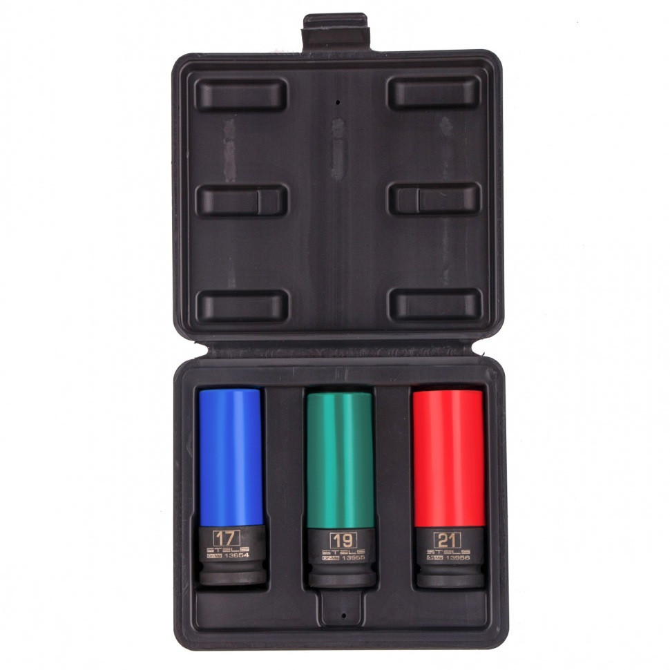 Набор головок ударных 6-гранных удлиненных для колесных дисков (17,19,21 мм) 1/2" 3 шт Stels (13953)