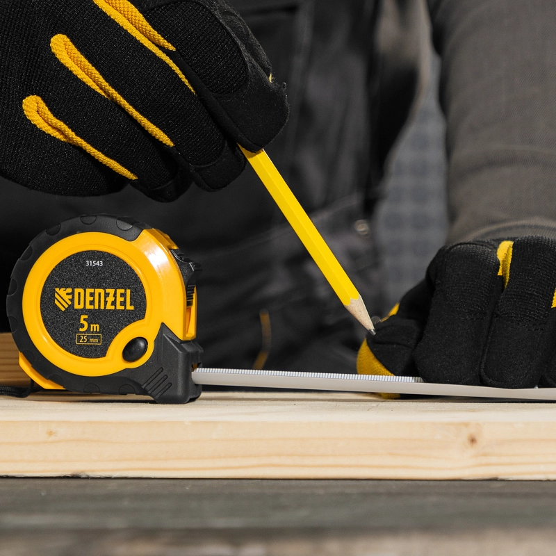 Рулетка 5м х 25мм, двухкомп. корпус, кнопка-пауза Denzel (31543)