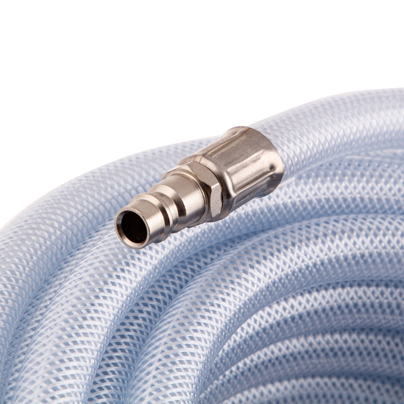 Шланг пневматический ПВХ, 10 x 16 мм, 18 бар, армированный, прозрачный, быстросъемное соединение, 30 м Stels (57027)