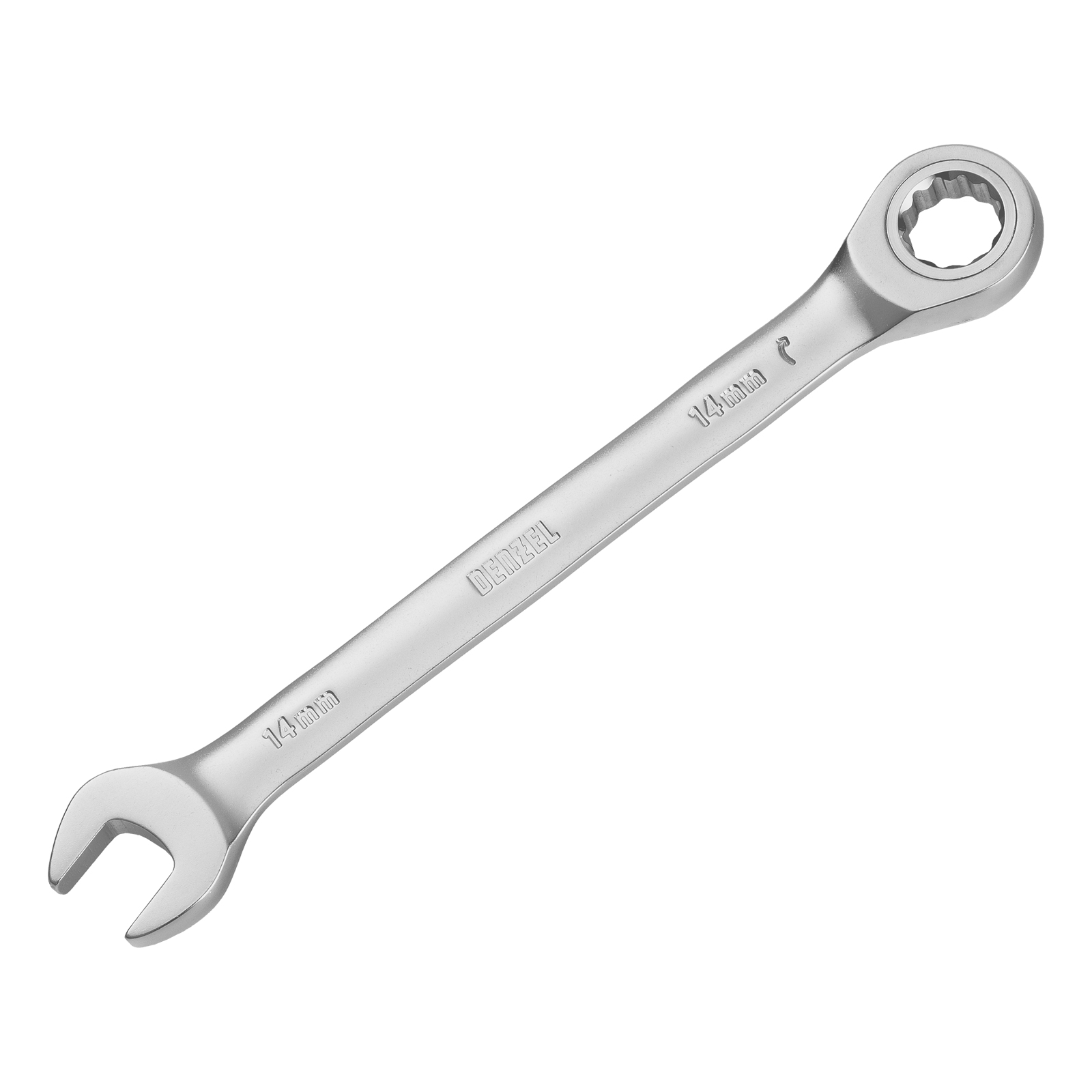 Ключ комбинированный трещоточный, 14 мм, CrV, матовый хром Denzel (14708)