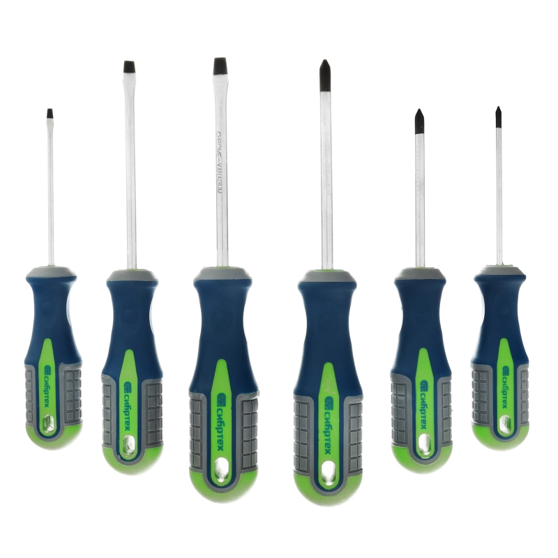 Набор отверток, CrV, трехкомпонентные рукоятки, 6 предметов Сибртех (13374)