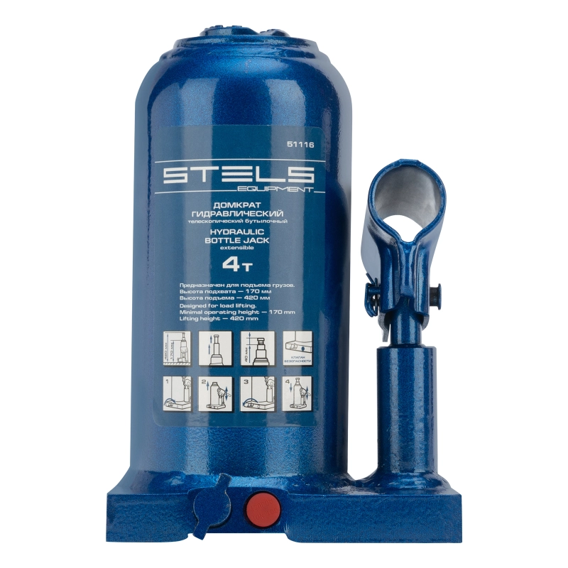Домкрат гидравлический бутылочный телескопический, 4 т, H подъема 170-420 мм Stels (51116)
