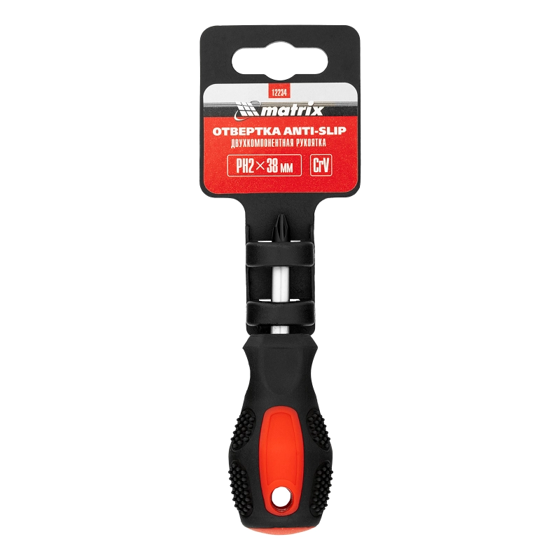 Отвертка Anti-Slip, PH2 х 38 мм, CrV, двухкомпонентная рукоятка Matrix (12234)