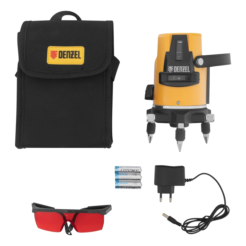 Лазерный уровень LX3, 10 м, ± 0,3 мм/1 м, 635 нм, 4 вертикальных, 1 горизонтальная плоскости, резьба 5/8" Denzel (35070)