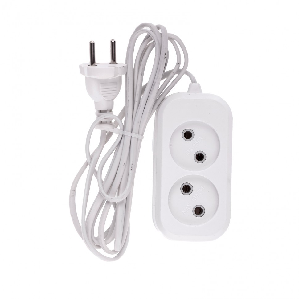 Удлинитель бытовой, без заземления, 3 м, 2 розетки, 6 A, серия УХ6 Denzel (95921)